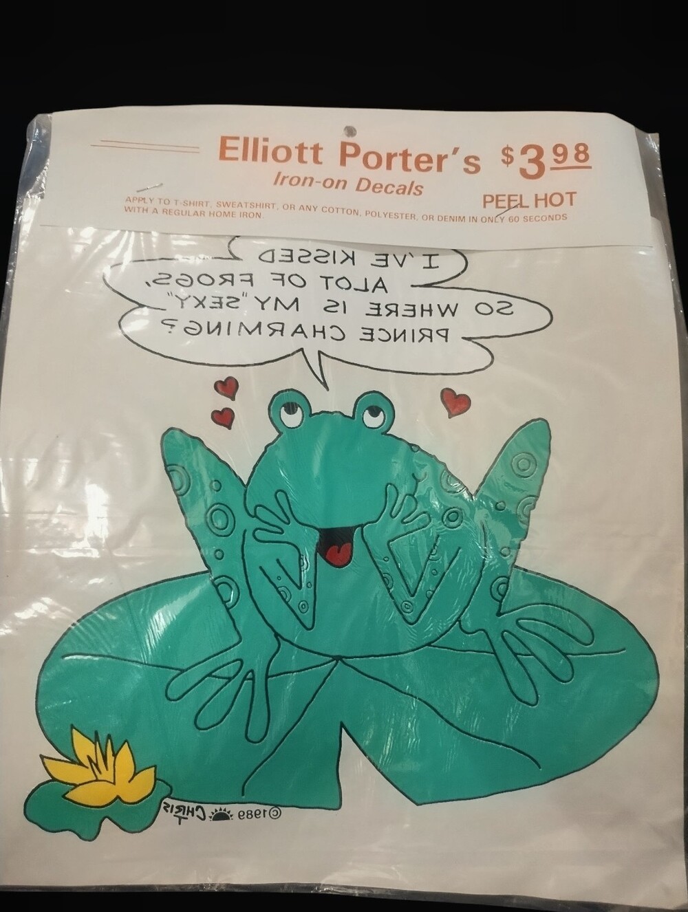 NOS Vintage 1980s Elliott Porter Frog Prince Charming Iron-On Shirt Decal
